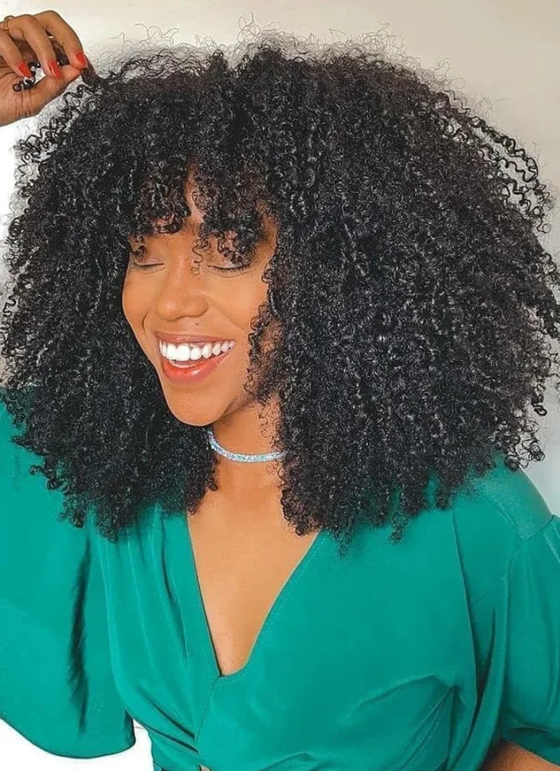 Perruques de cheveux humains bouclés afro crépus avec frange p