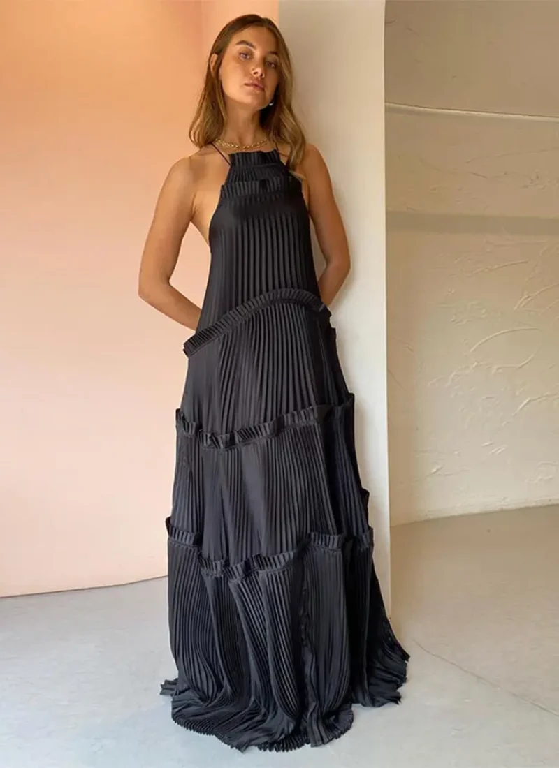 Robe maxi à volants dos nu à lacets